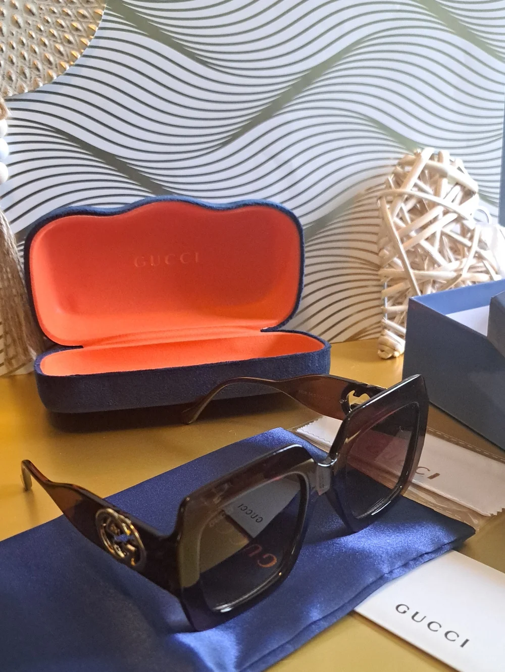 Gucci Brown Gradient Square-Frame Sunglasses with Gold Logo